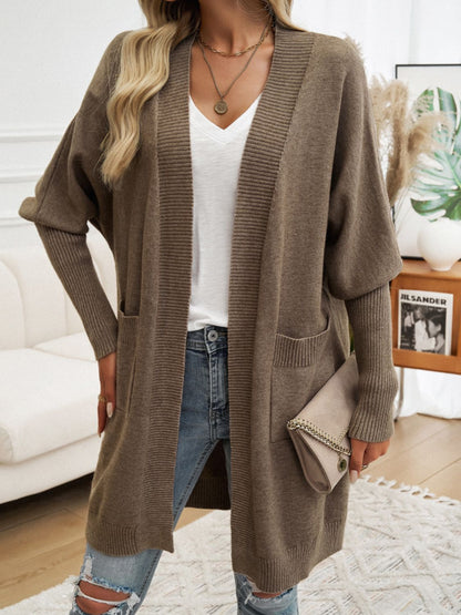 Devine Open Front Long Sleeve Cardigan - -