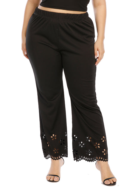 Plus Size Openwork Detail Pants - -