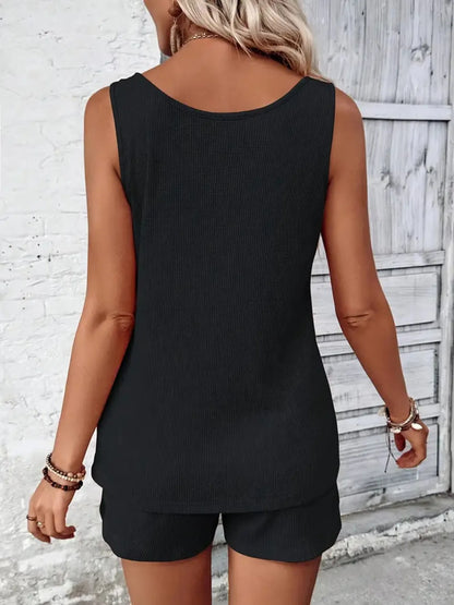 Scoop Neck Tank and Shorts Set - -