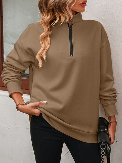 Mandy Zip-Up Dropped Shoulder Sweatshirt - -