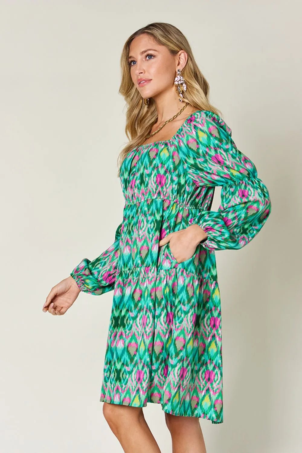Double Take Full Size Printed Long Sleeve Dress – | Shannon’s Chique Boutique