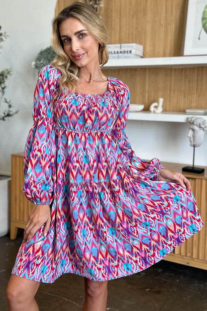 Double Take Full Size Printed Long Sleeve Dress – | Shannon’s Chique Boutique