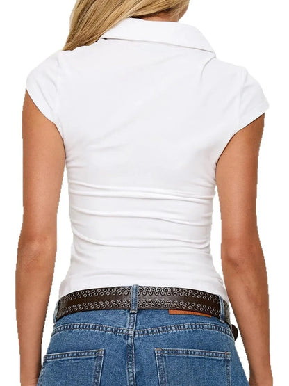 Solid Color Cap Sleeve Polo - -