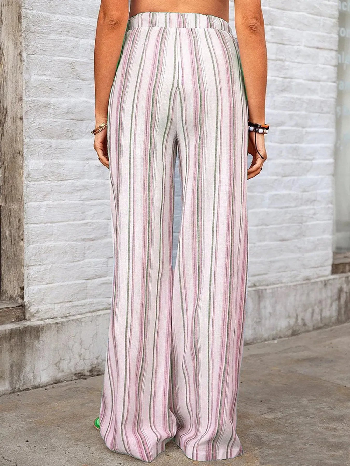 Full Size Striped Wide Leg Pants Plus Size - -