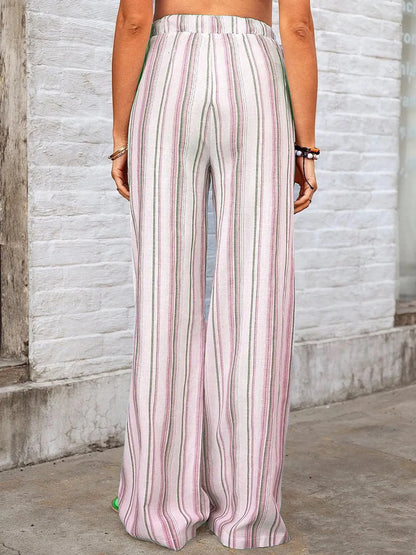 Full Size Striped Wide Leg Pants Plus Size - -
