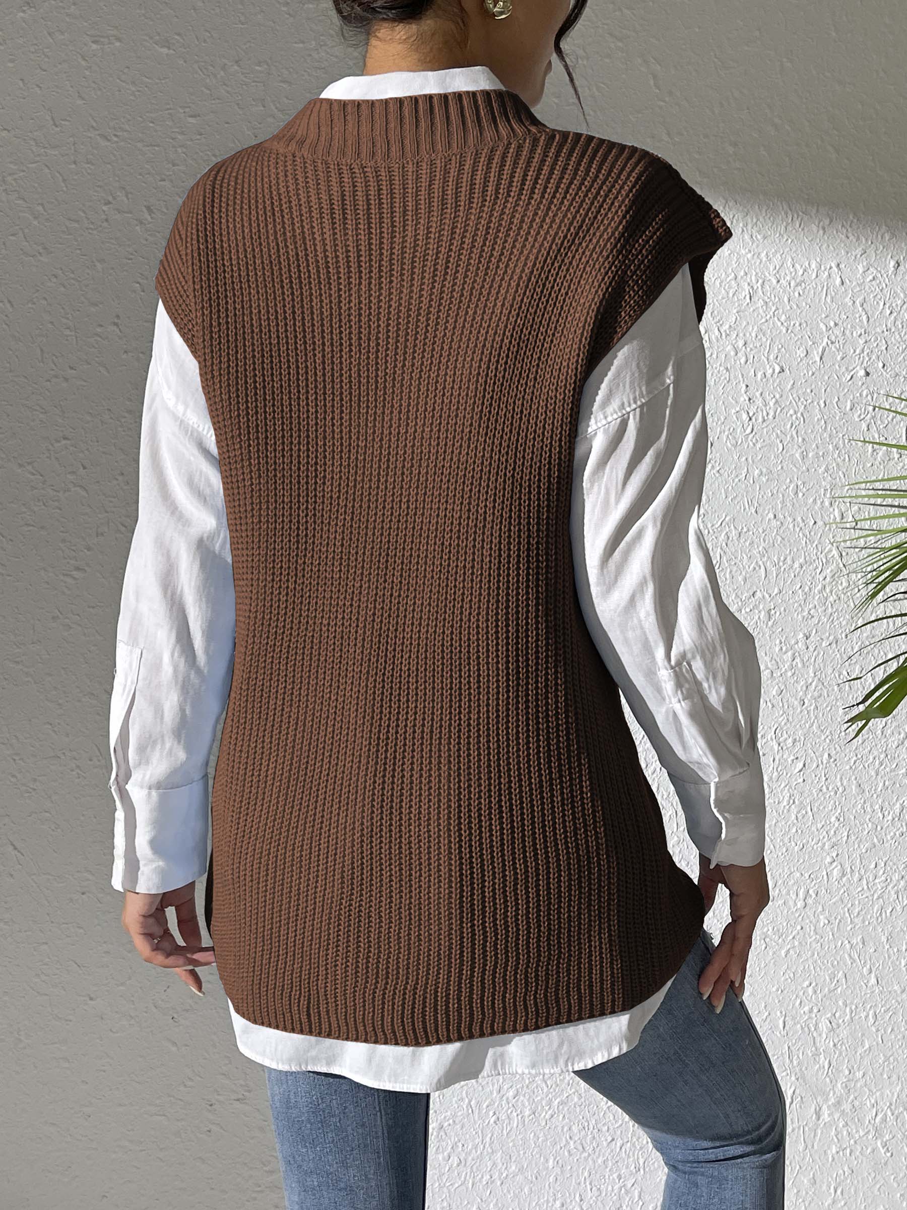 Flower V-Neck Sweater Vest - -