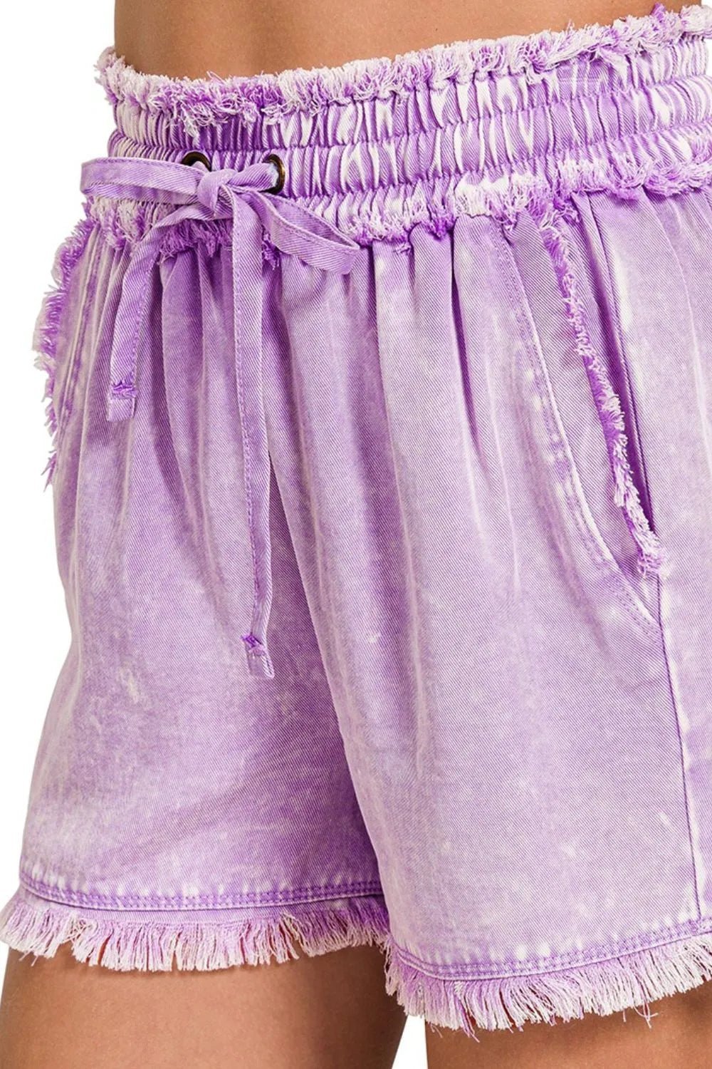 Zenana Mineral Washed Frayed Shorts – Vintage Vibes - -