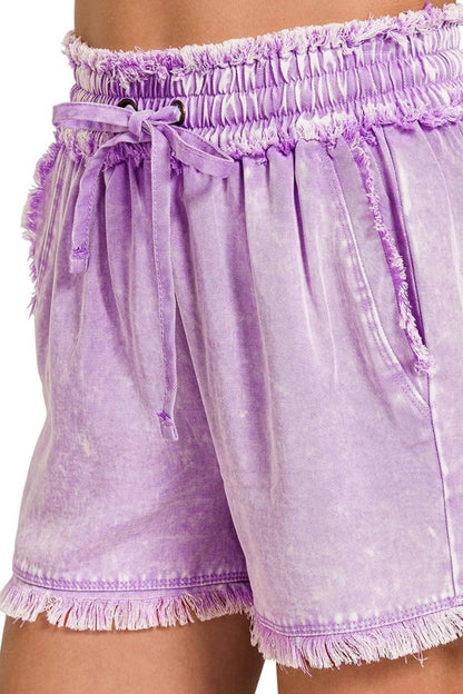 Zenana Mineral Washed Frayed Shorts – Vintage Vibes - -