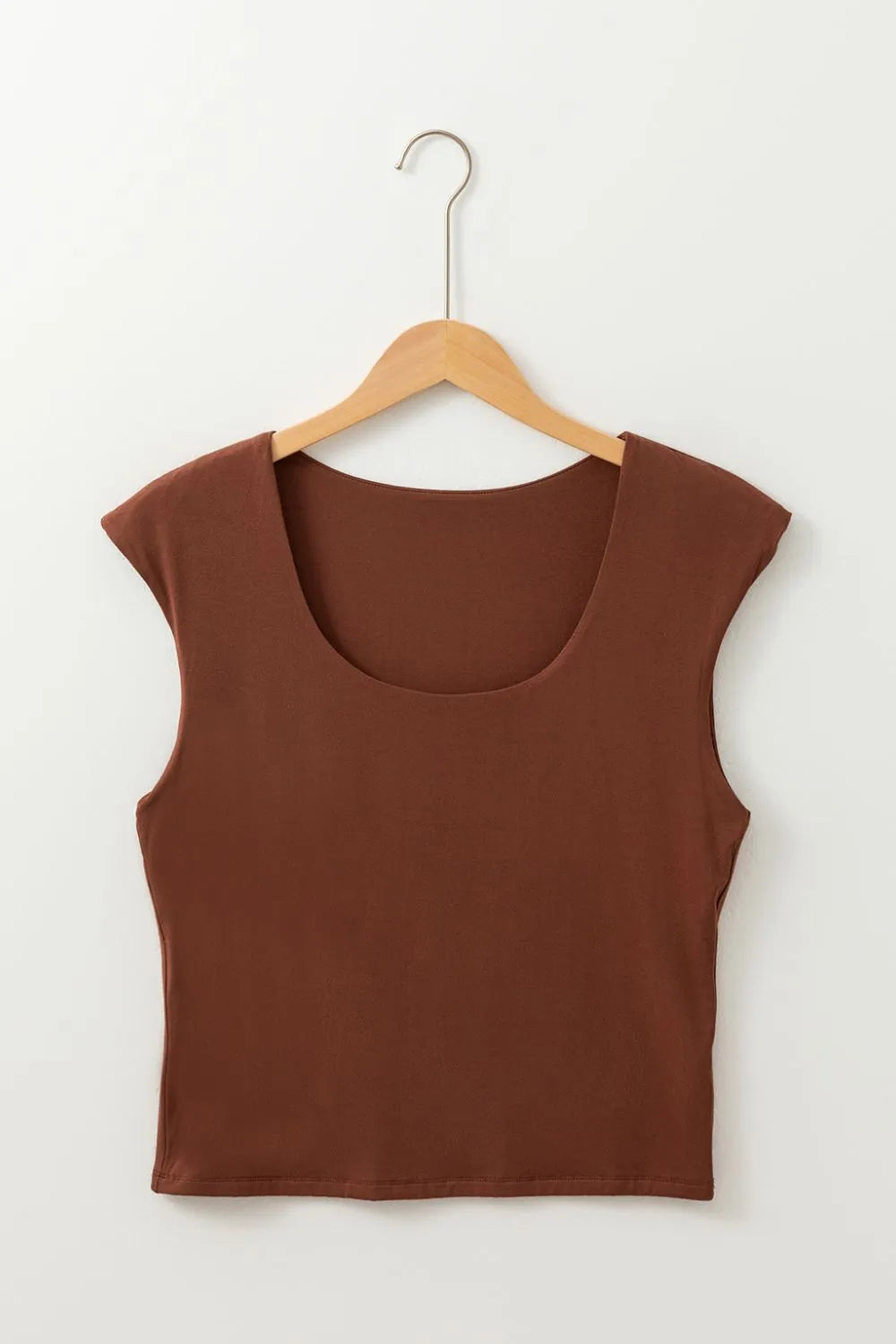 Round Neck Slim Cap Sleeve Top - -