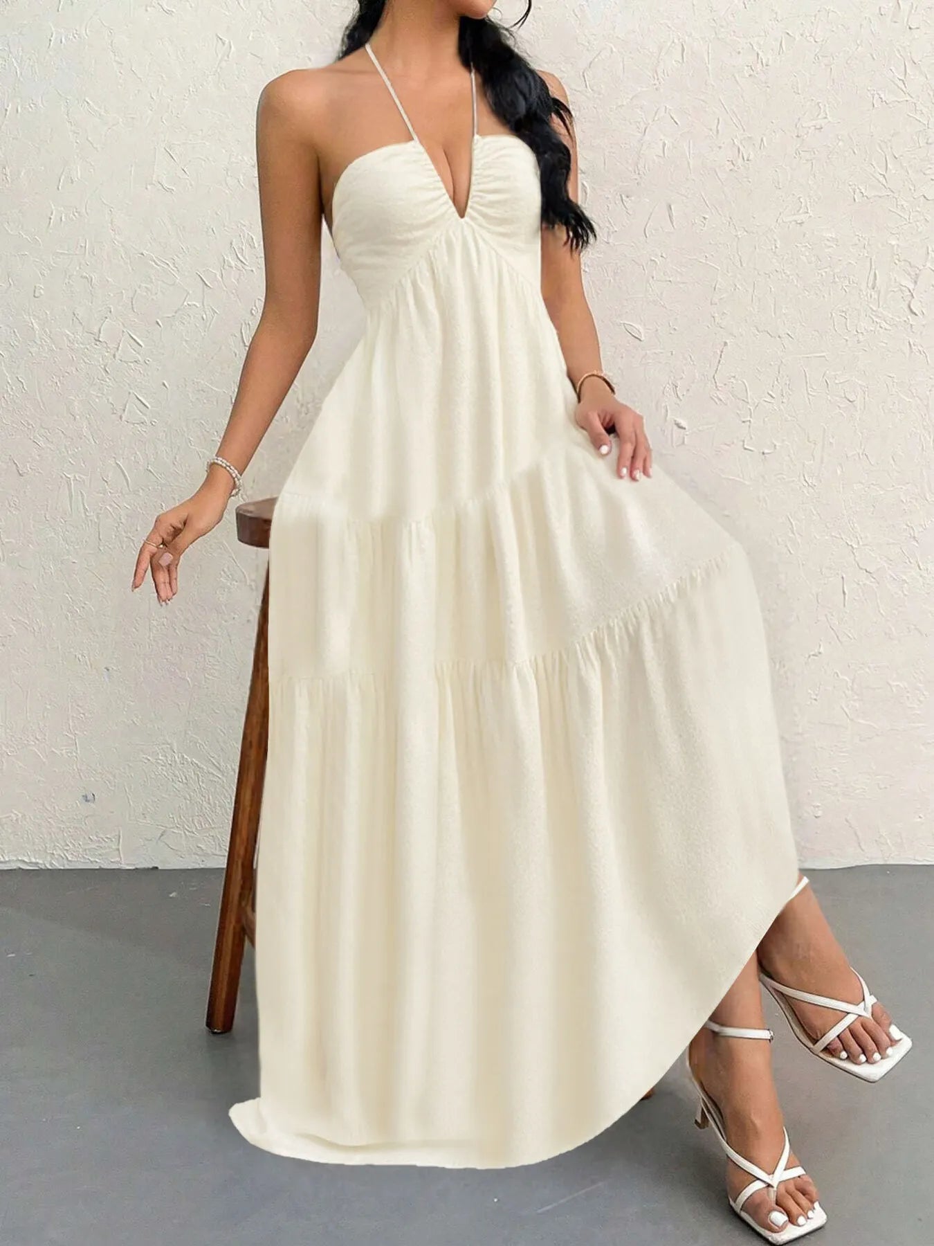 Luxe Halter Tiered Maxi Dress - Elevated Backless Statement - -