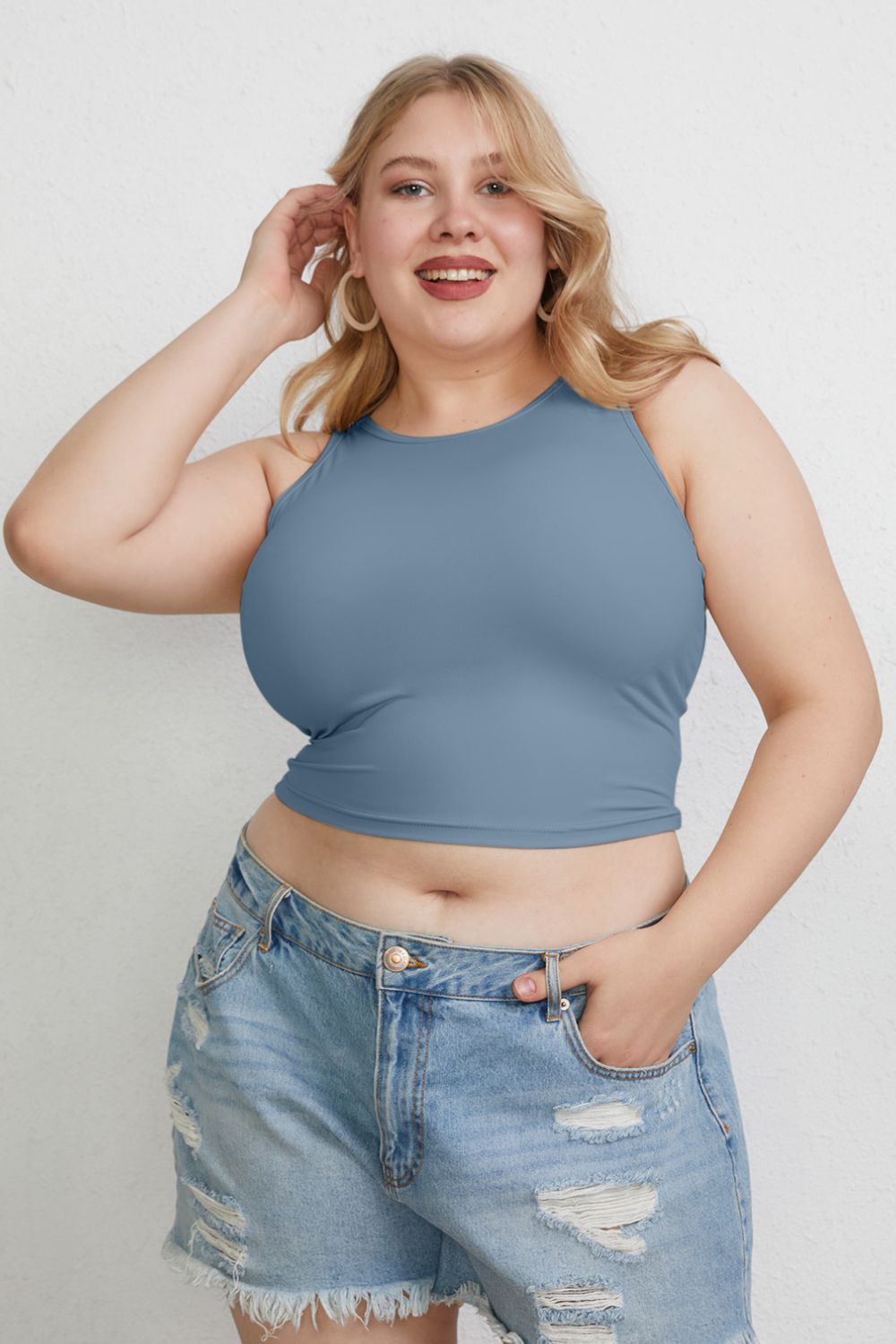 Basic Bae Full Size Slim Round Neck Tank Top – Everyday Colors, Plus Size - -