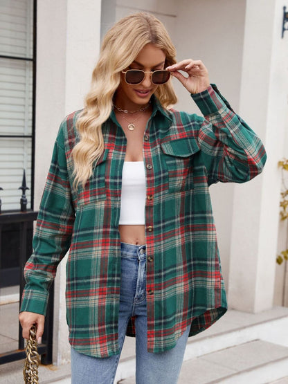 Mandy Plaid Button Up Long Sleeve Shirt - -