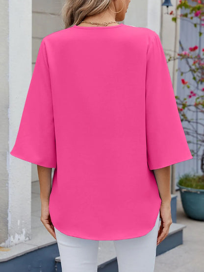 V-Neck 3/4 Sleeve Blouse - -