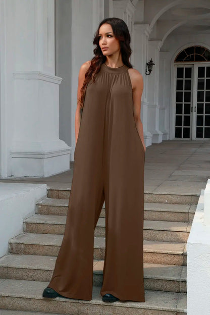 Double Take Full Size Tie Back Cutout Sleeveless Jumpsuit – | Shannon’s Chique Boutique