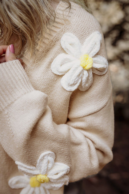 Flower Dropped Shoulder Long Sleeve Cardigan