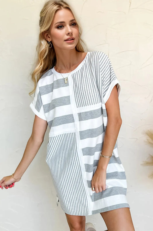 Oh Full Size Striped Round Neck Short Sleeve Mini Tee Dress – | Shannon’s Chique Boutique