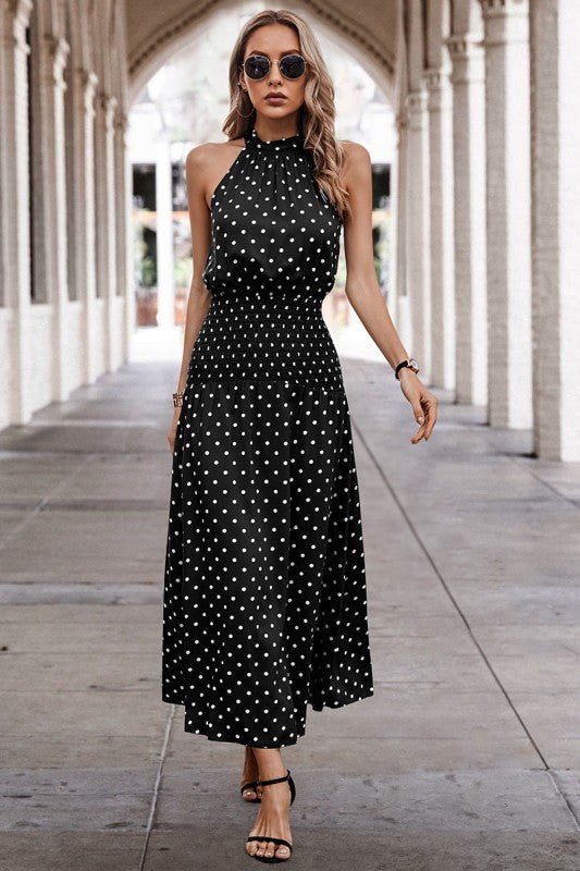 Polka Dot Halter Maxi Dress - Vintage Inspired – | Shannon’s Chique Boutique