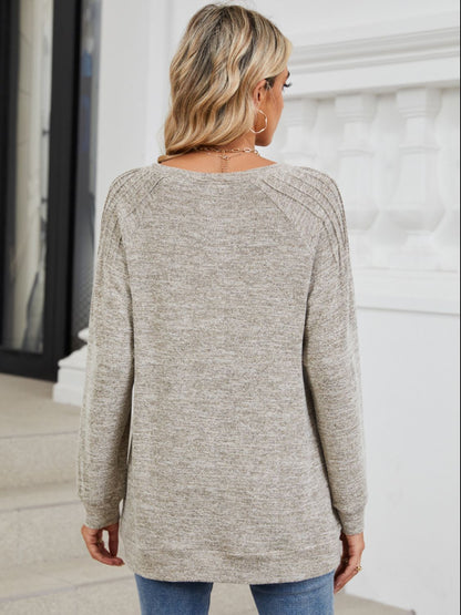 Round Neck Long Sleeve T-Shirt - -