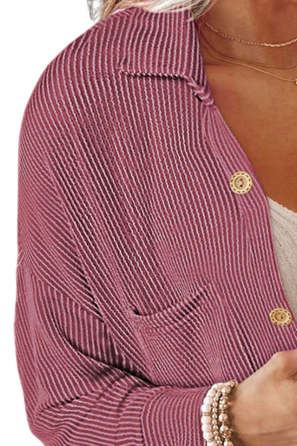 Striped Collared Neck Long Sleeve Shirt - -