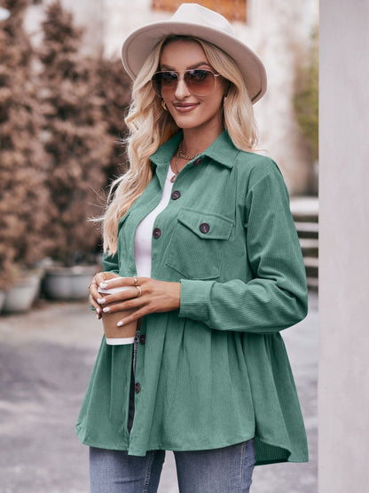 Mandy Collared Neck Long Sleeve Shirt - Turquoise -