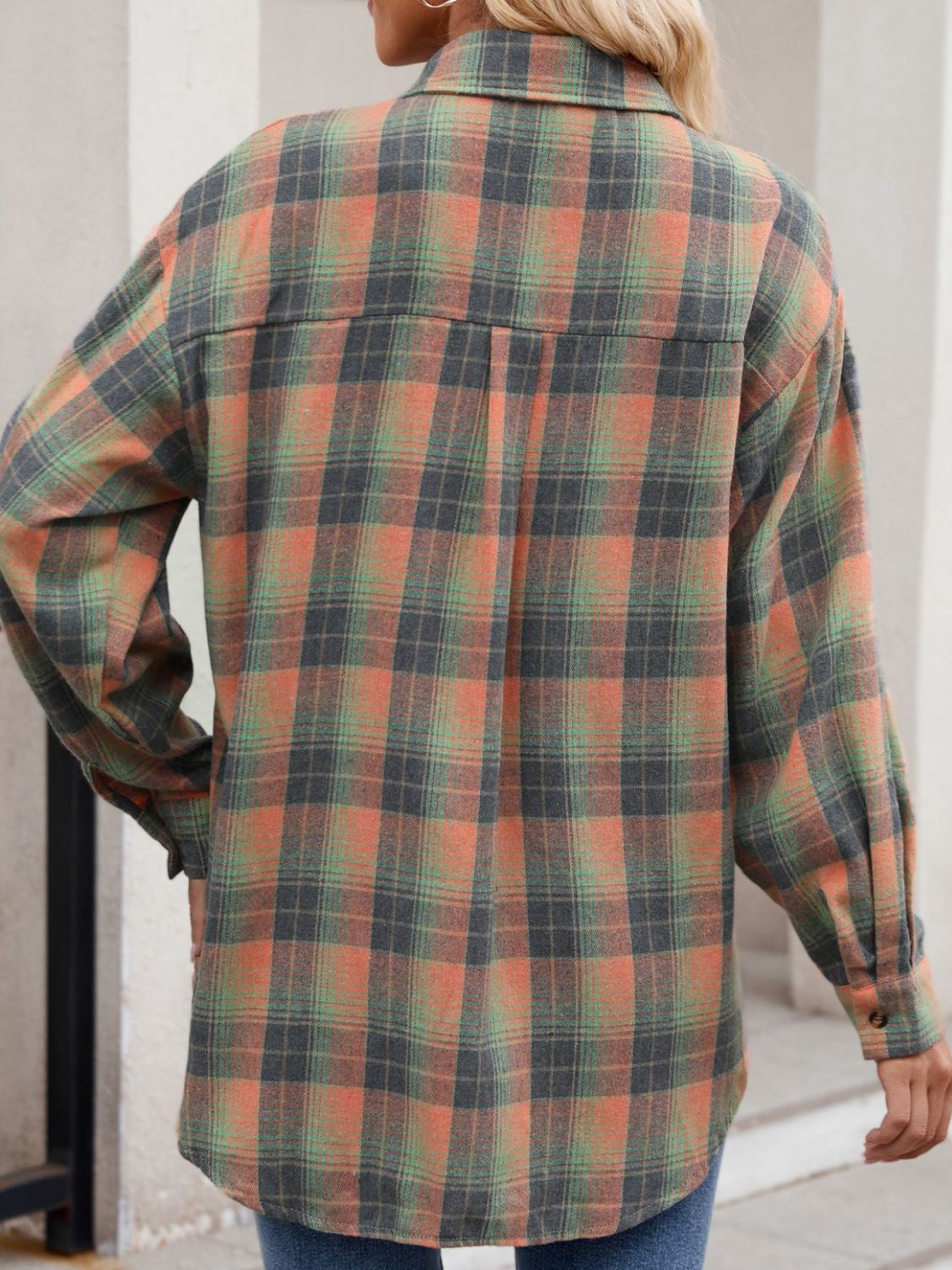 Mandy Plaid Collared Neck Long Sleeve Shirt - -