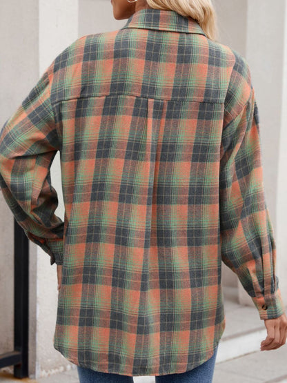 Mandy Plaid Collared Neck Long Sleeve Shirt - -