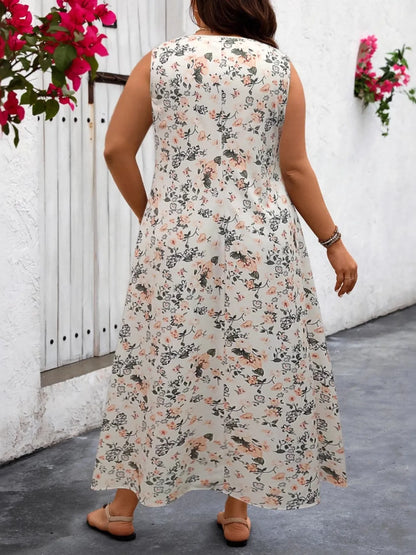 Pretty Chique Boutique Dress – Plus Size Floral Tank Dress with Pockets - -