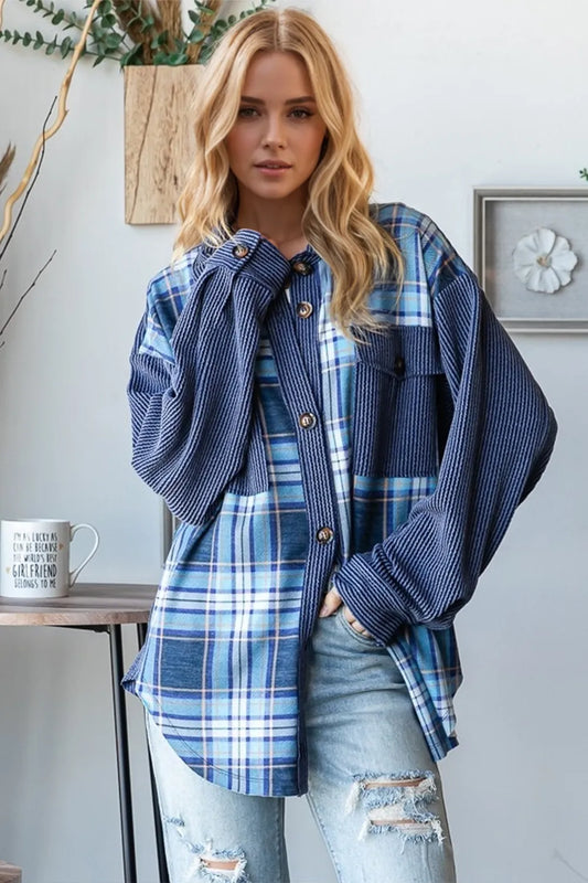 Oh Plaid Button Up Long Sleeve Shacket with Breast Pockets – | Shannon’s Chique Boutique