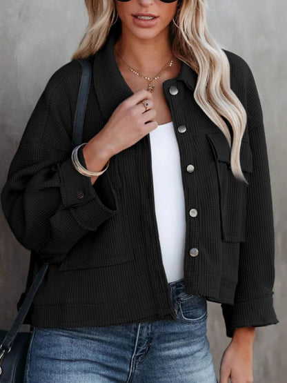 Button Up Long Sleeve Jacket - -