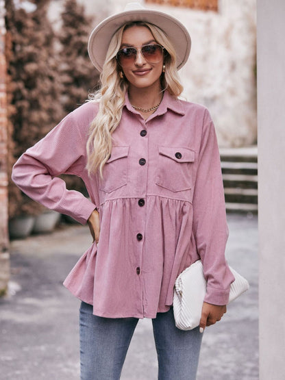 Mandy Collared Neck Long Sleeve Shirt - -