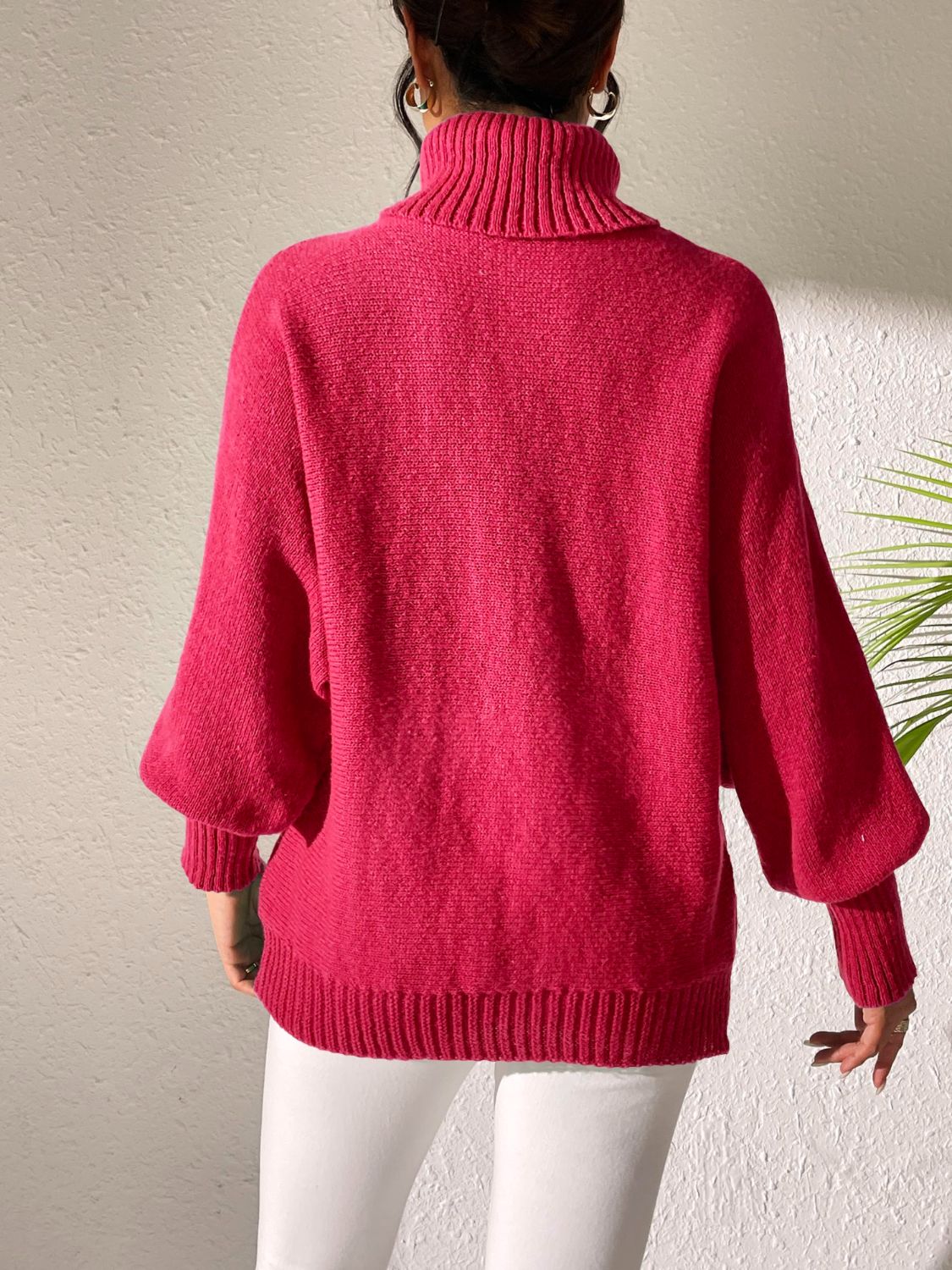 Heart Turtleneck Long Sleeve Sweater - -
