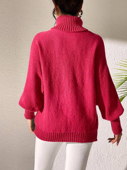 Heart Turtleneck Long Sleeve Sweater - -