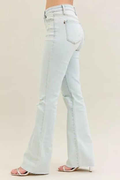 Judy Blue Full Size Destroy & Fray Hem Bootcut Jeans Plus Size - -