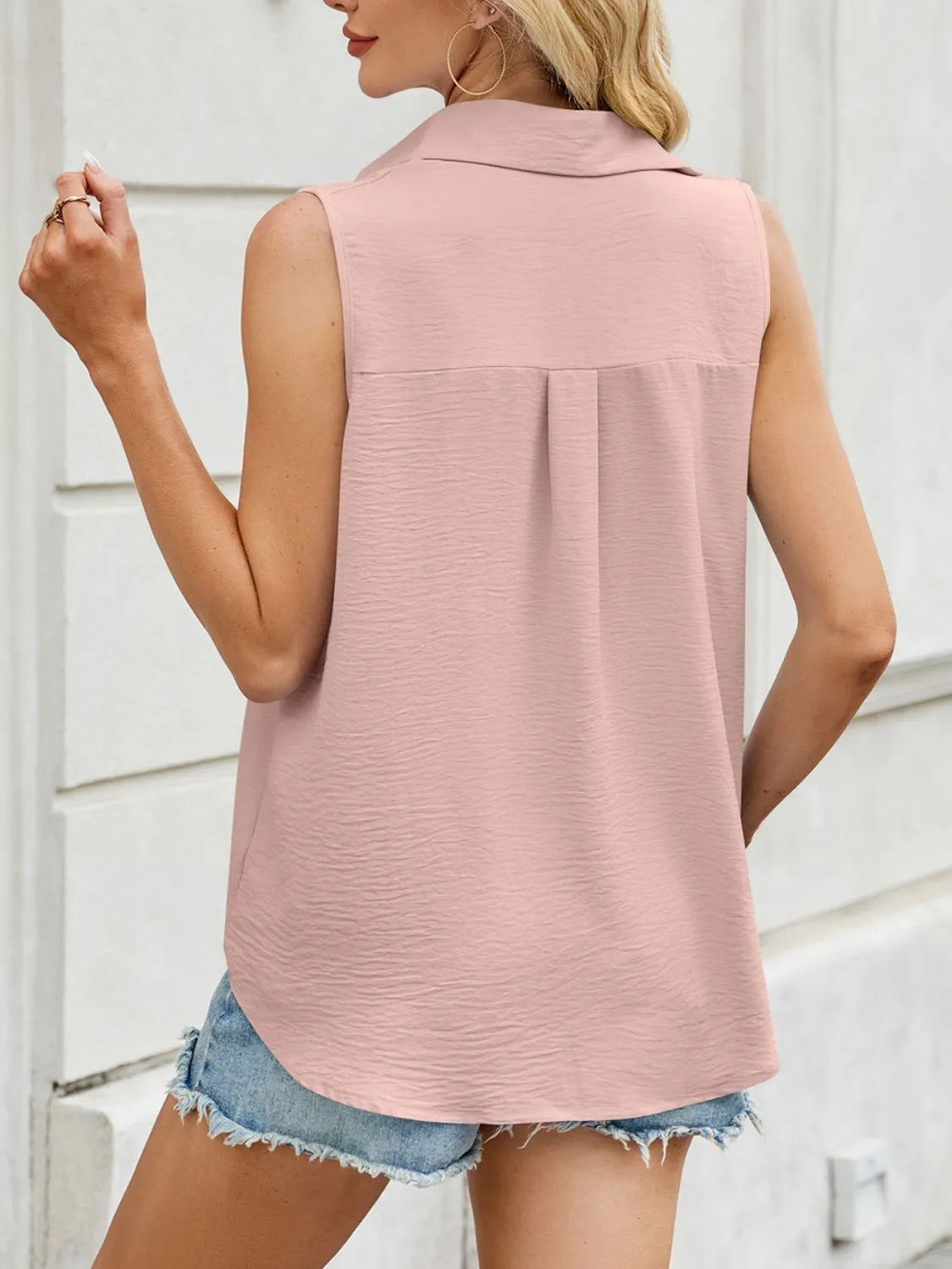 Button Down Collared Neck Tank - -
