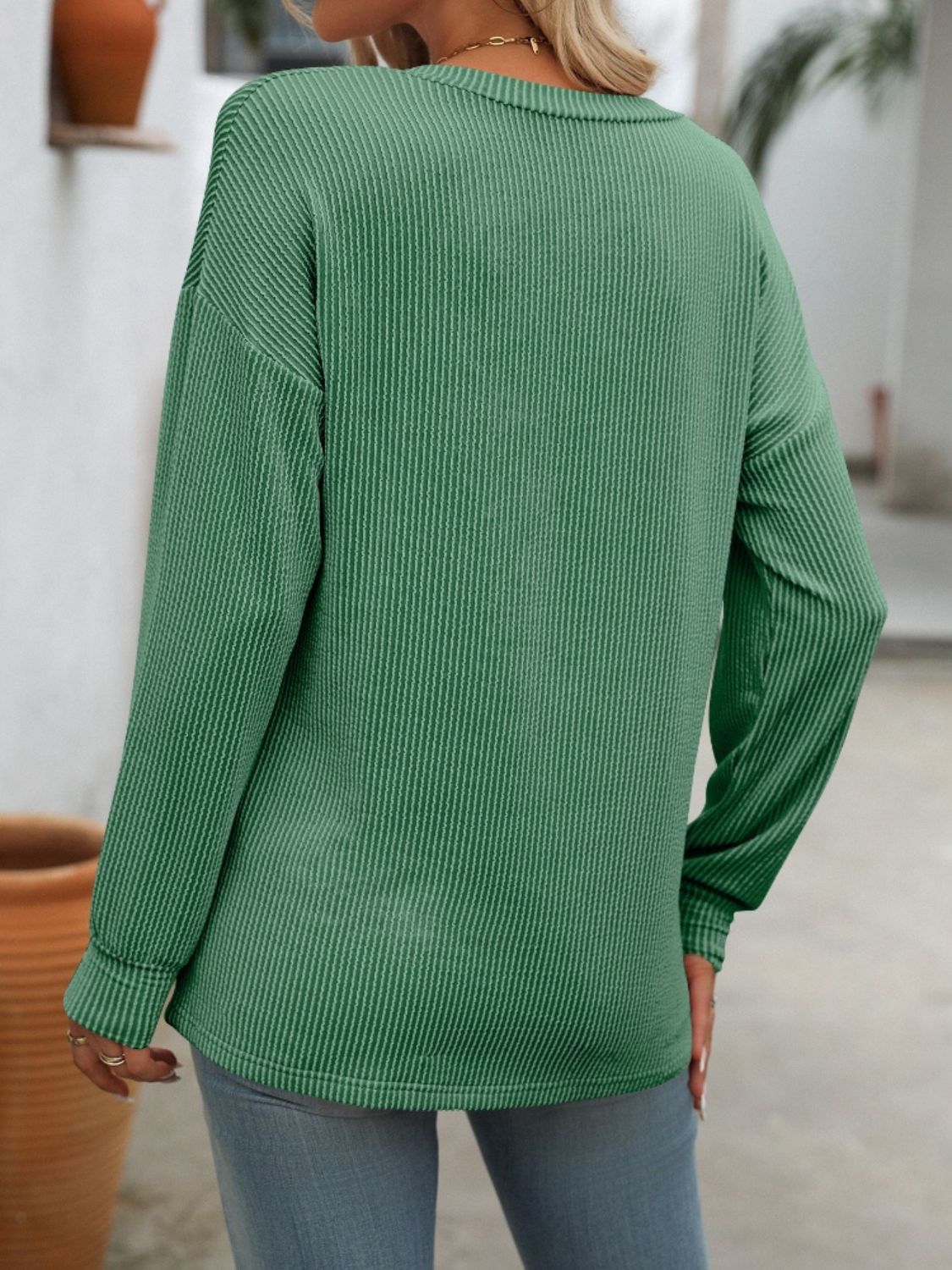 Mandy V-Neck Long Sleeve T-Shirt - -