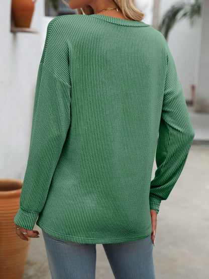 Mandy V-Neck Long Sleeve T-Shirt - -