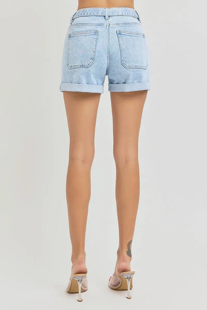 RISEN Full Size High Rise Belted Roll Up Shorts Plus Size - -