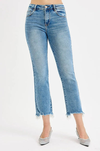 RISEN Full Size High Rise Crop Straight Slim Jeans Plus Size - -