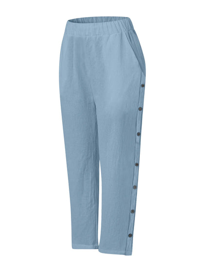 Coastal Stroll – Button Linen Pants – | Shannon’s Chique Boutique