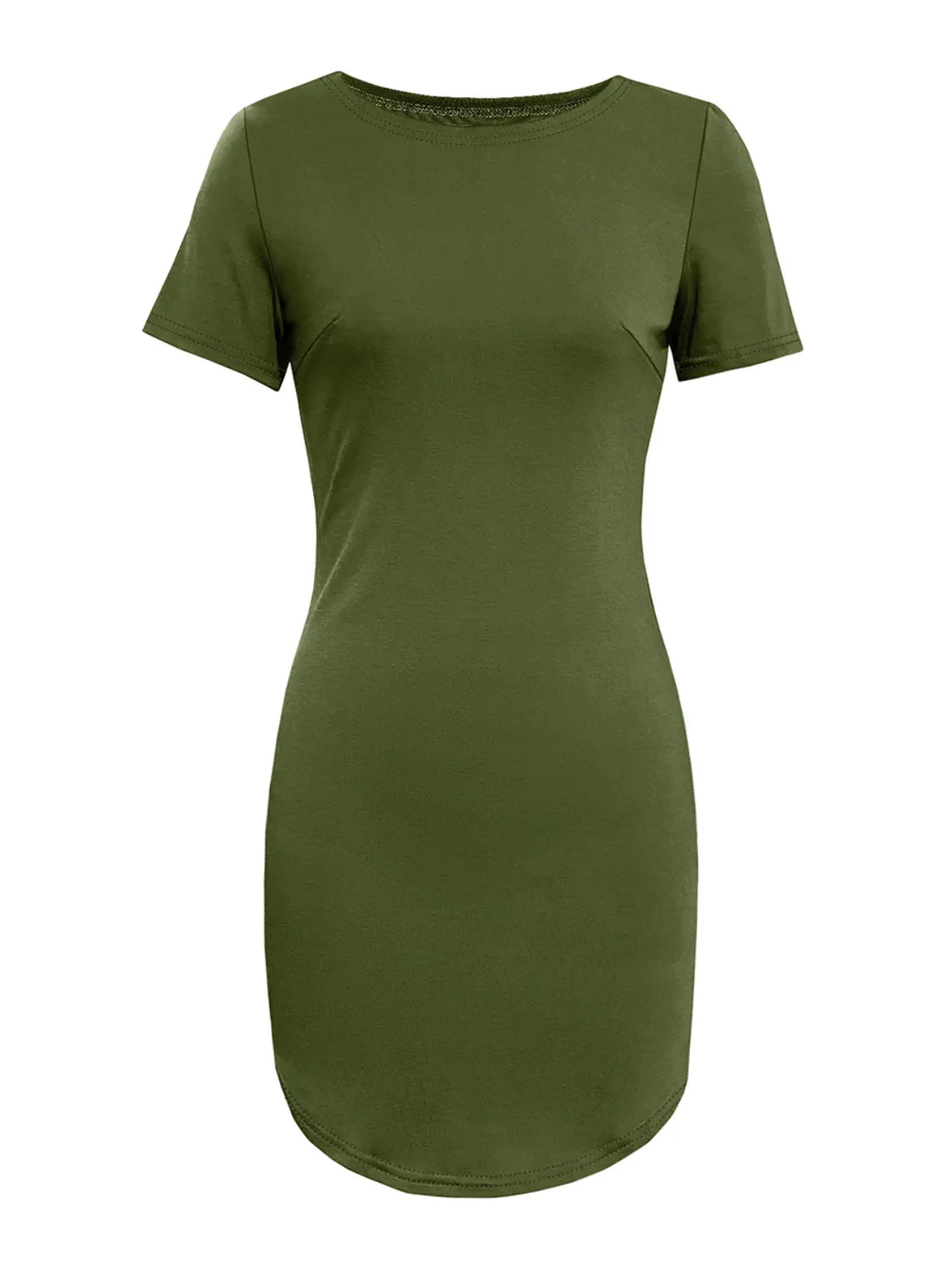 Round Neck Short Sleeve Mini Tee Dress - -