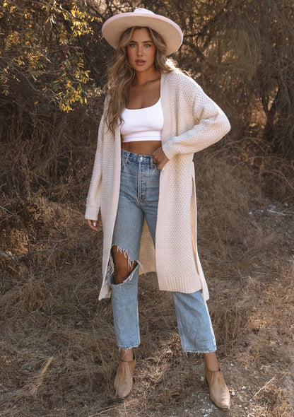 Lovestitch Long Sleeve Honeycomb Tie Front Cardigan