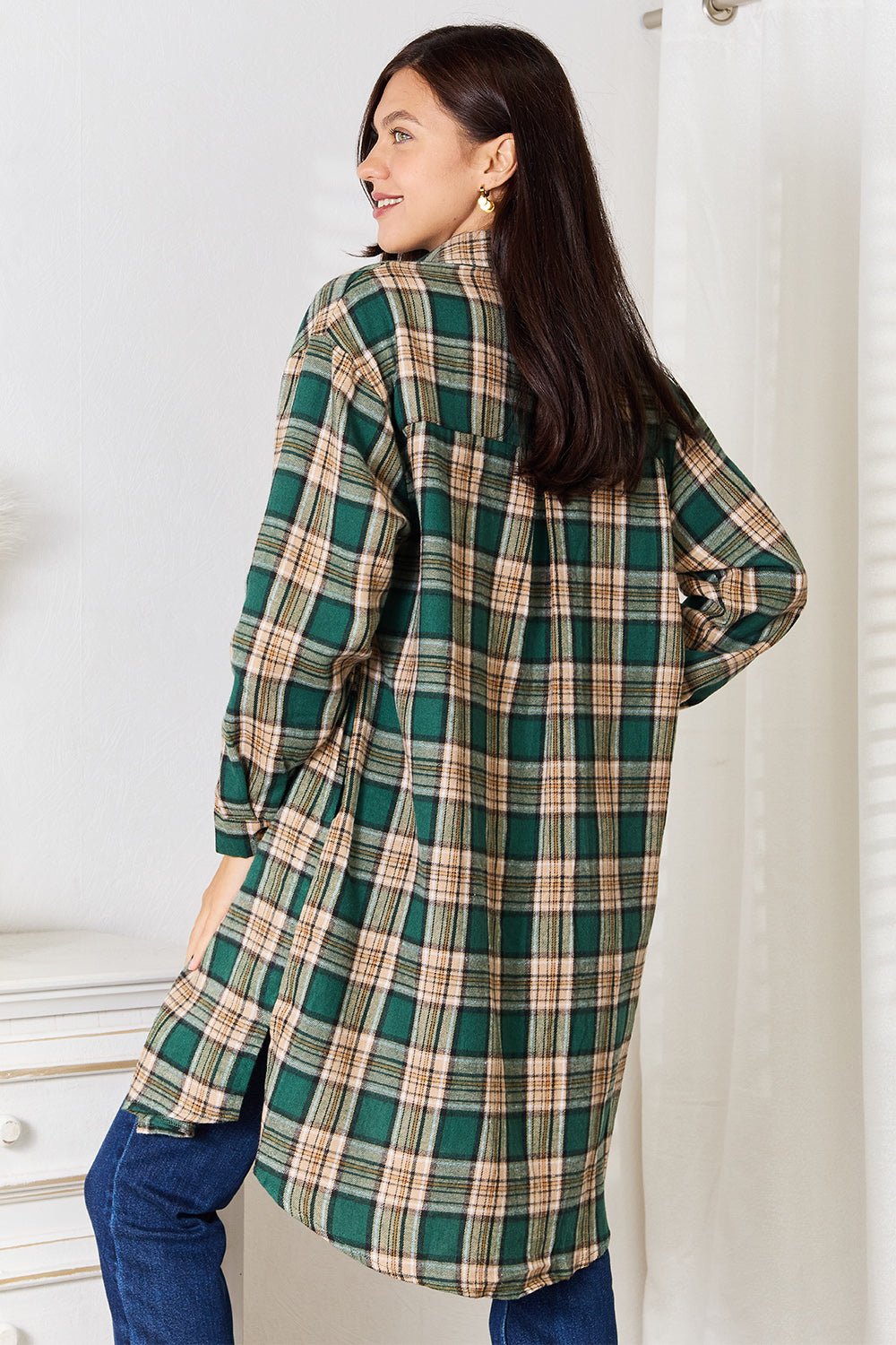 Mandy Plaid Collared Neck Long Sleeve Shirt - -