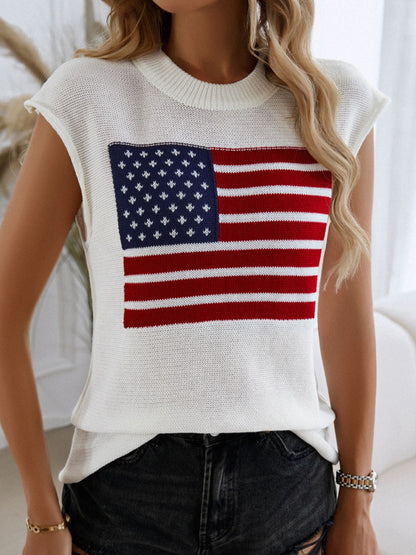 Devine US Flag Round Neck Sweater Vest - -