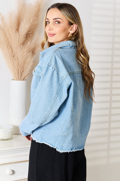 Double Take Dropped Shoulder Raw Hem Denim Jacket – | Shannon’s Chique Boutique