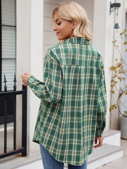 Mandy Plaid Button Up Long Sleeve Shirt - -